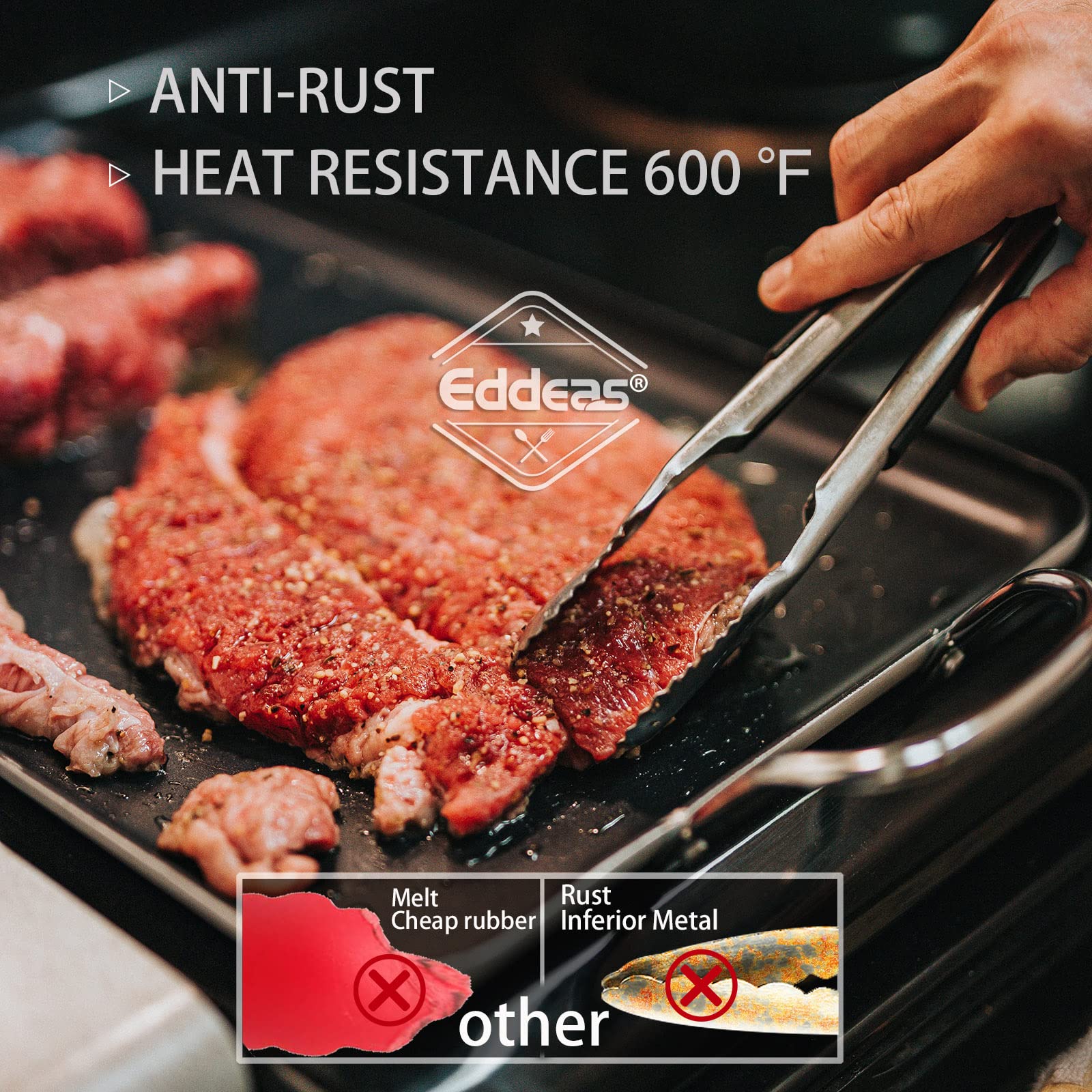 Eddeas 12-inch cooking tong ready for heavy-duty grilling and serving.