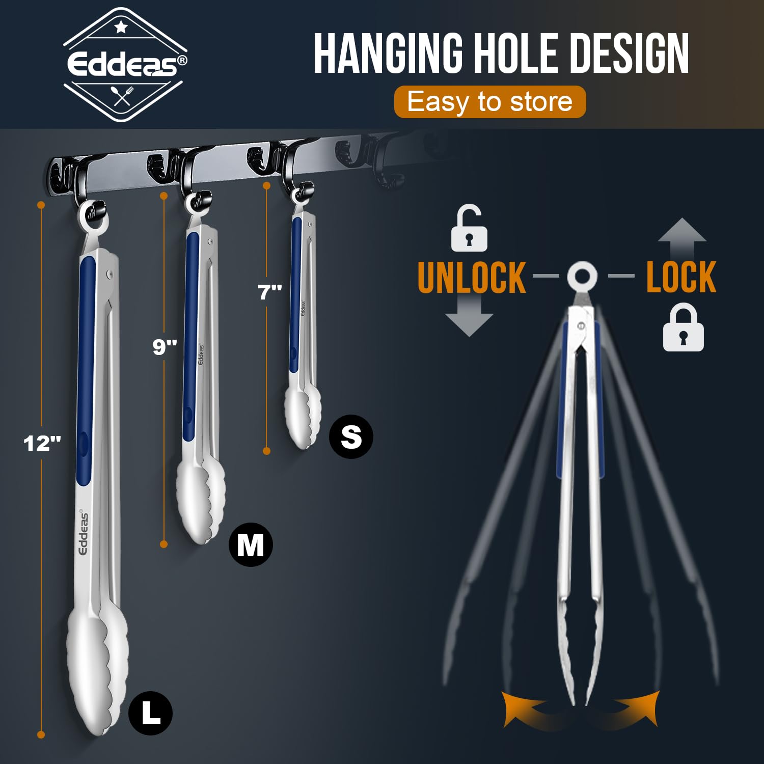 Eddeas dishwasher-safe blue tongs for easy cleaning after cooking