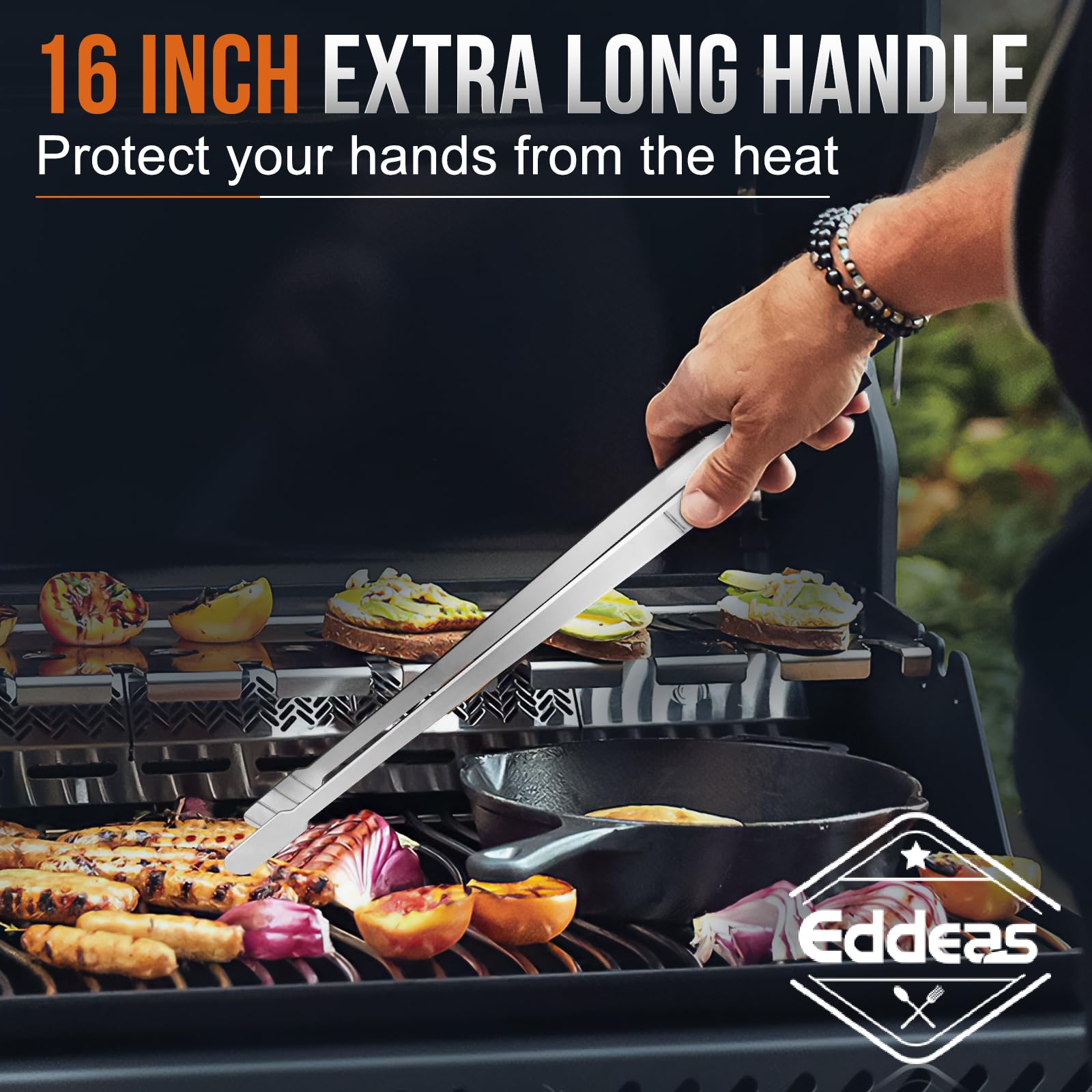 Eddeas heavy-duty stainless steel tweezers offering long reach for hotpan tasks.