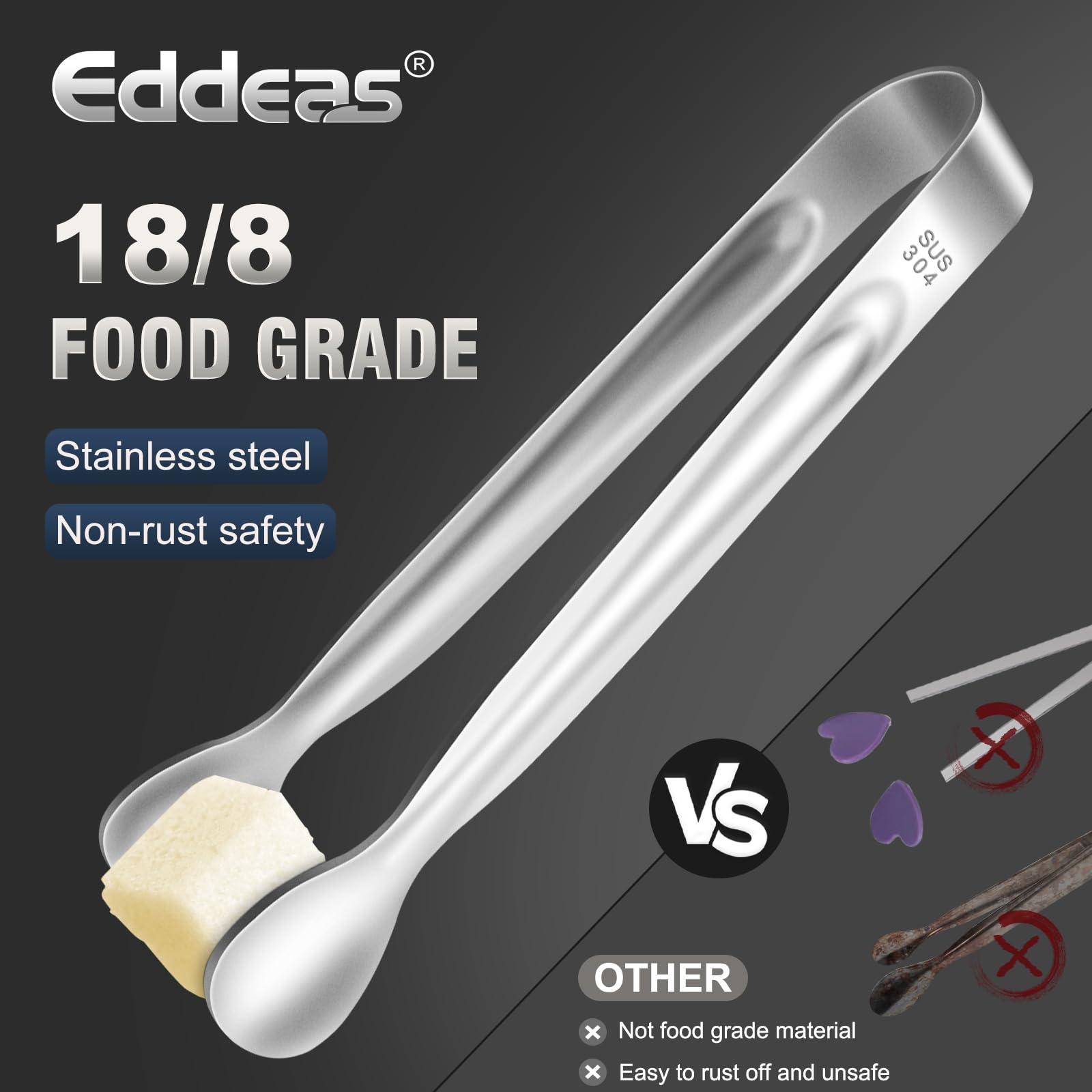 Eddeas ice tongs 4-inch in stainless steel perfect for small servings