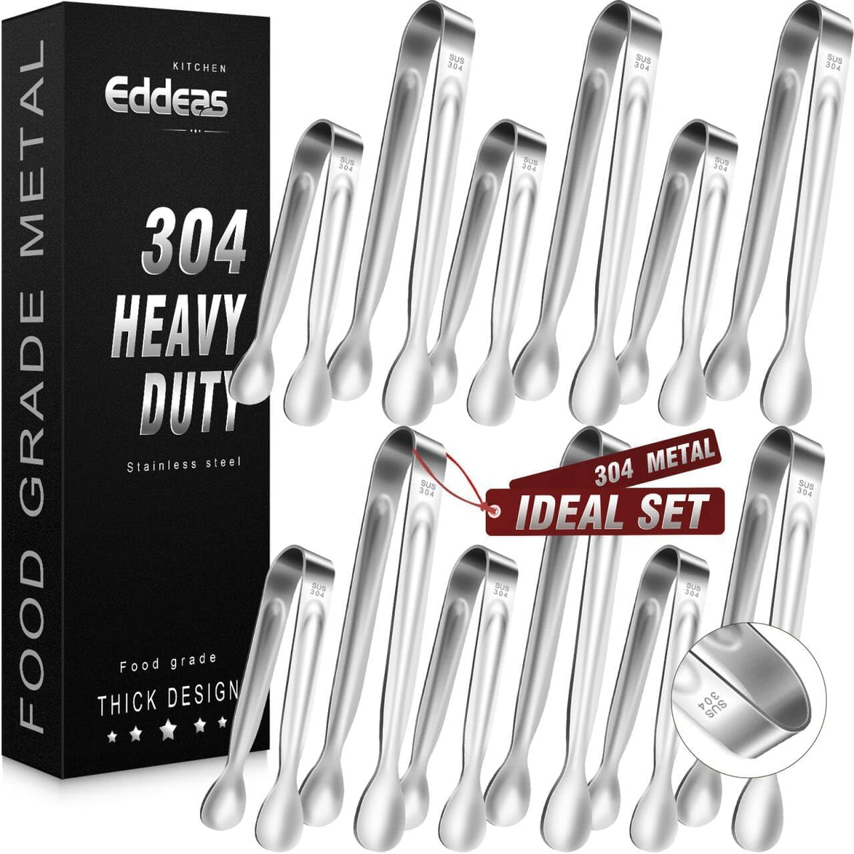 Eddeas ice tongs 6-inch in stainless steel for precise serving