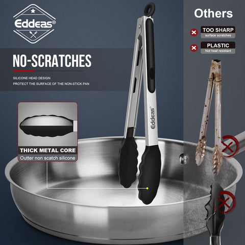 Eddeas 9-inch tong offers safe high-heat flipping on pans.