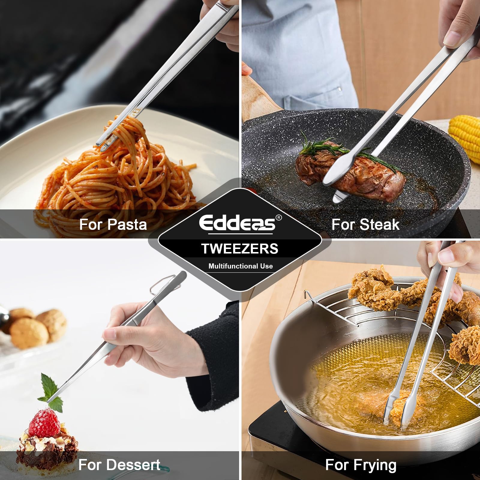 Eddeas kitchen tweezers serrated handle for secure grip while cooking