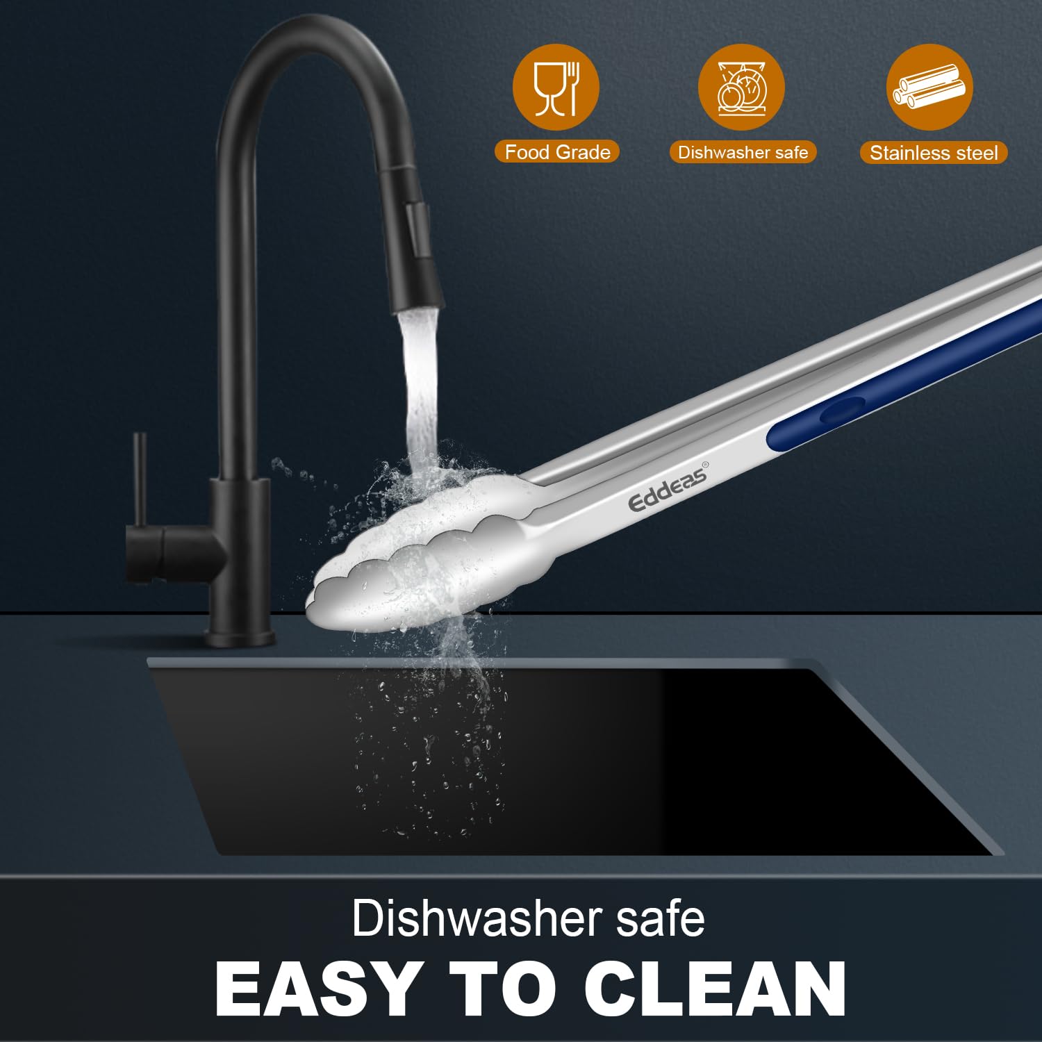 Eddeas multi-use kitchen tongs blue for cooking, grilling, and salad service