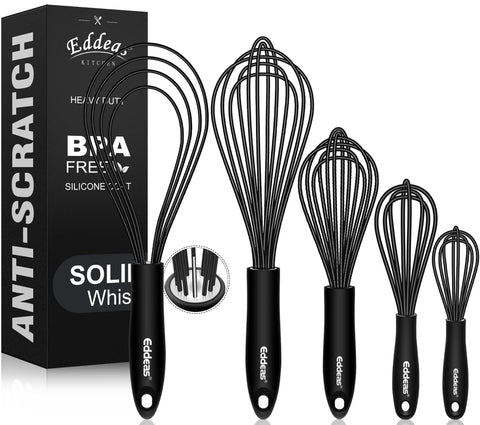 Eddeas silicone whisk, 5in balloon, gentle beating for eggs without scratching nonstick pans.