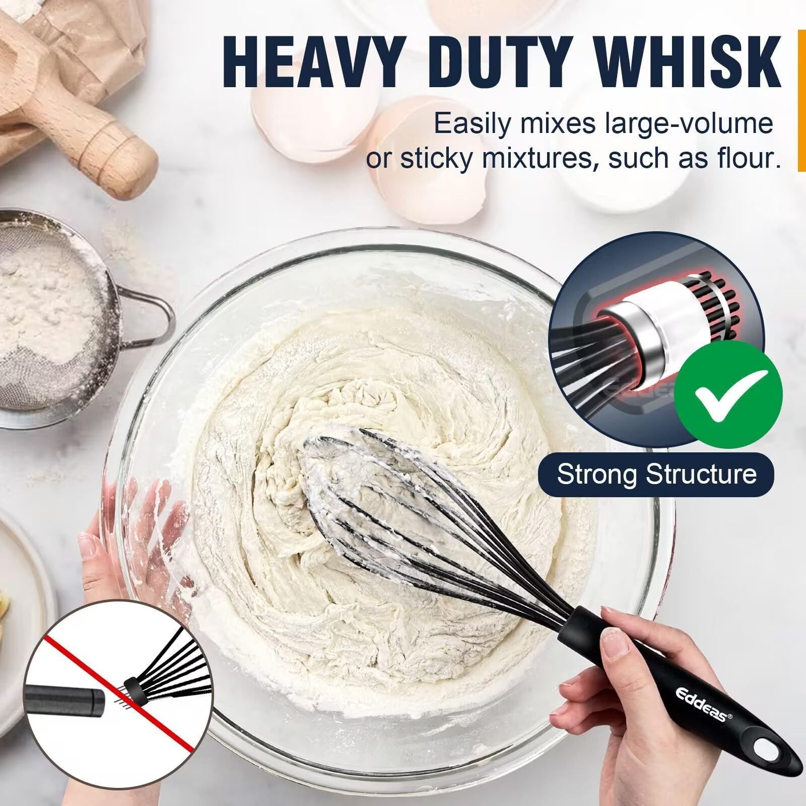 Eddeas silicone whisk, 9in balloon, ideal for cake batter and thicker mixtures.