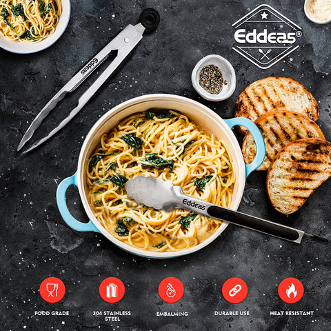 Eddeas tongs in salad prep, lifting greens with control and hygiene.