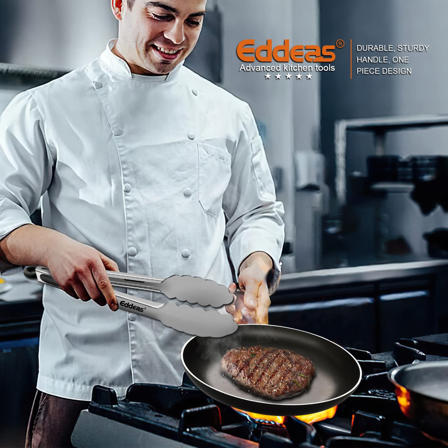 Eddeas heat-resistant handles provide comfortable grip during high-heat cooking.