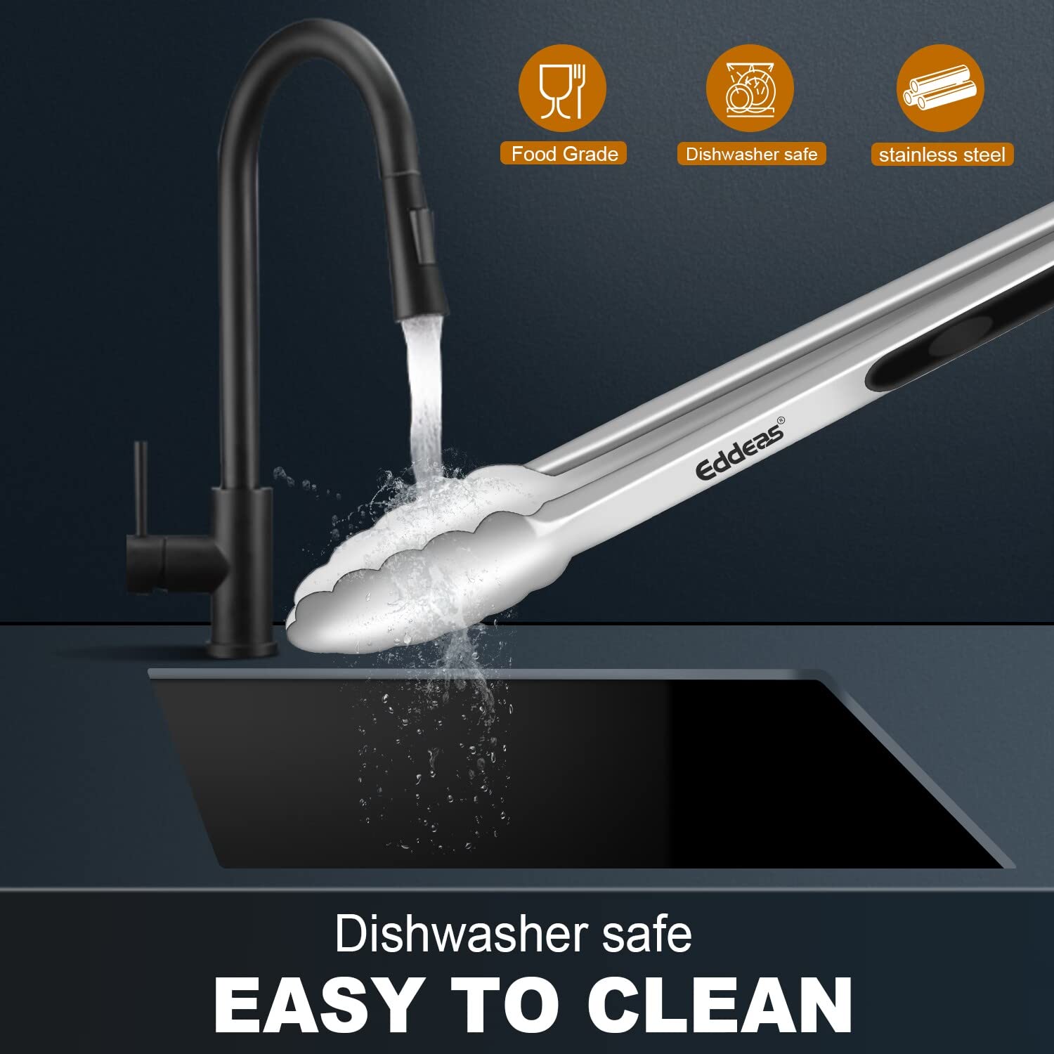 Eddeas one-piece stainless steel tong demonstrates rust resistance and durability.