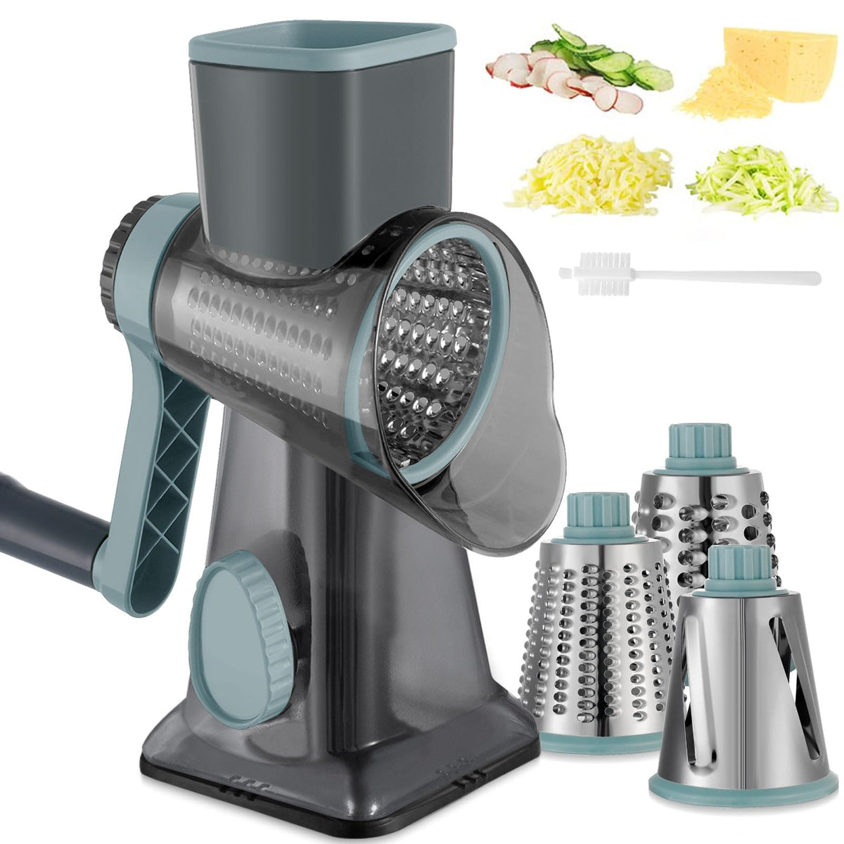 EDEFISY cheese grater hand crank left view showing quick shredding prep