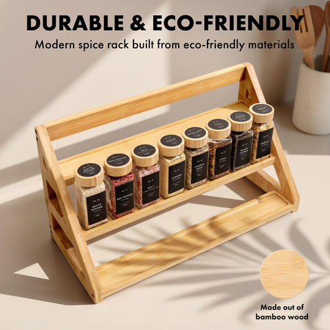 EDELHAUS 3-tier bamboo spice rack on countertop grants quick access during cooking.