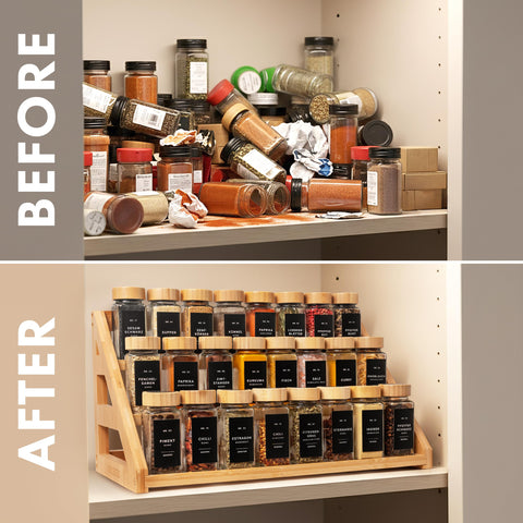EDELHAUS 3-tier bamboo spice rack with spices display creates a tidy kitchen shelf.