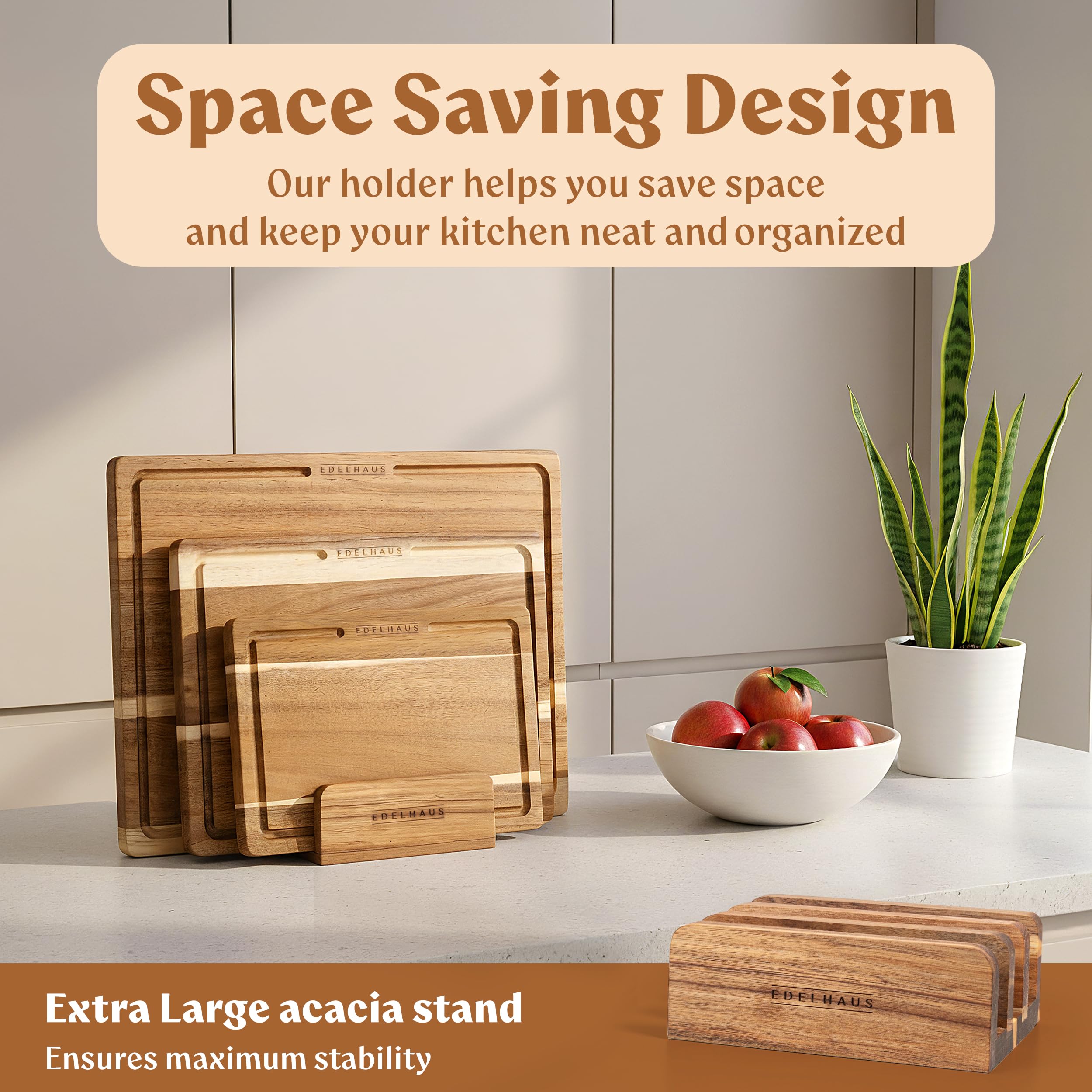 EDELHAUS Acacia board offers a knife-friendly surface that preserves blades.