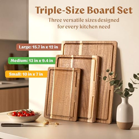 EDELHAUS Acacia cutting board set, medium for efficient fruit and veggie prep.