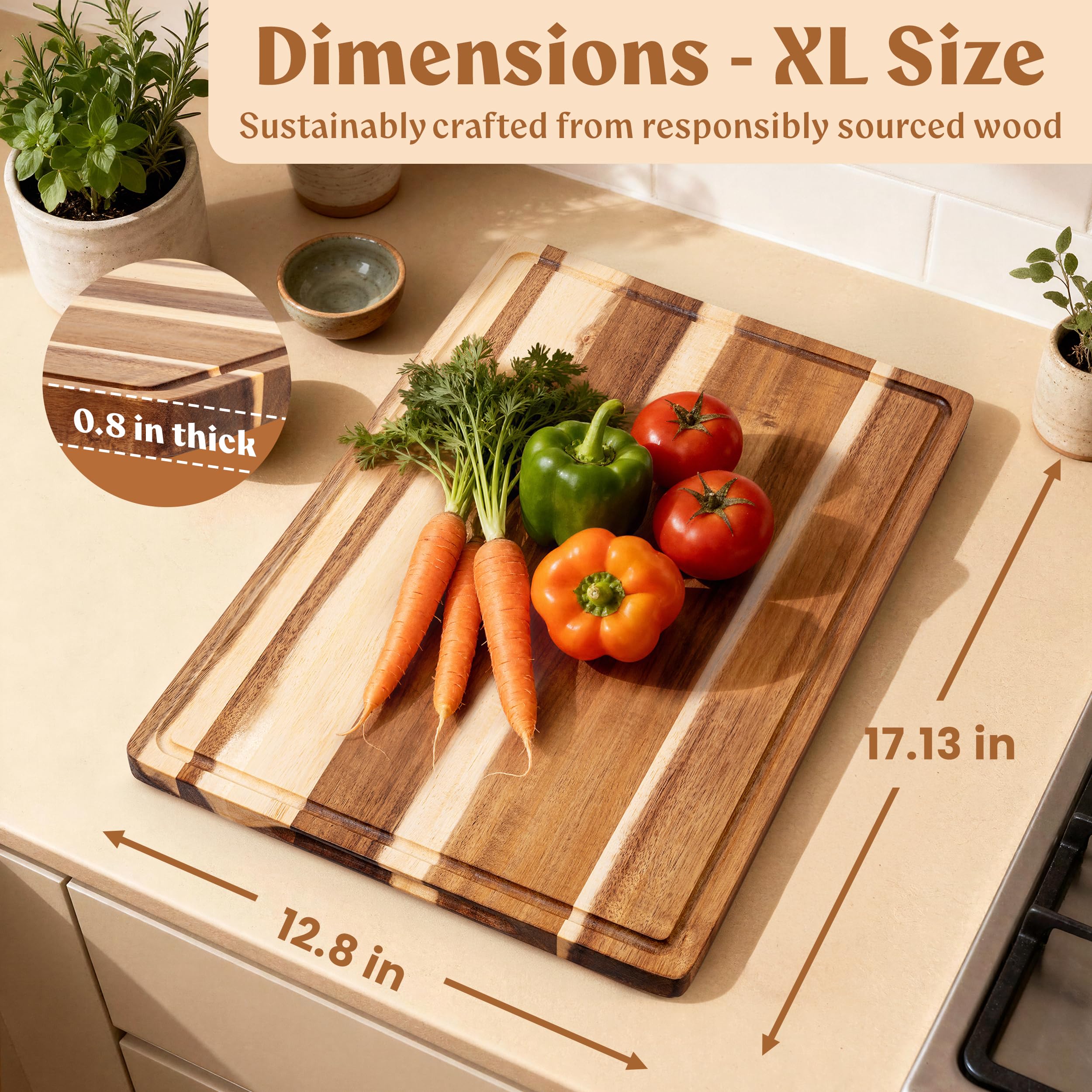 EDELHAUS Acacia XL juice groove captures juices, keeping counters clean.