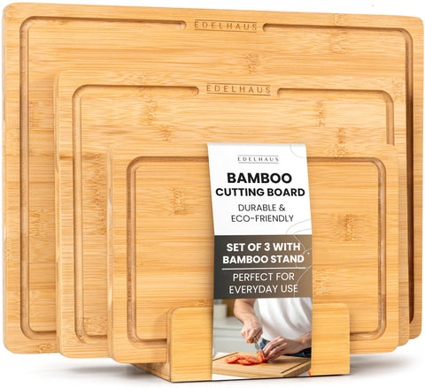 EDELHAUS Bamboo Cutting Board Set 3 assembled for durability and versatile prep and serving