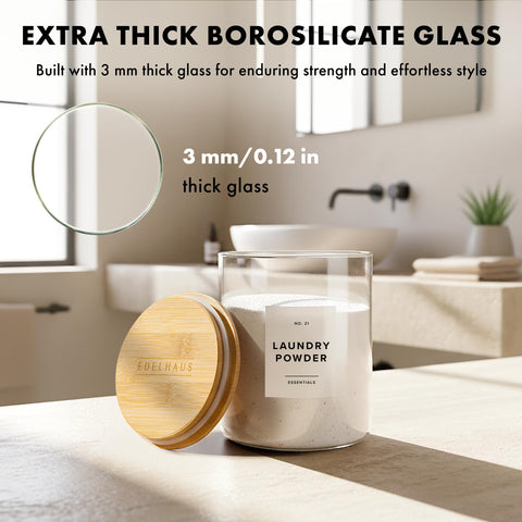 EDELHAUS bamboo lids closeup with airtight seal preserving freshness.