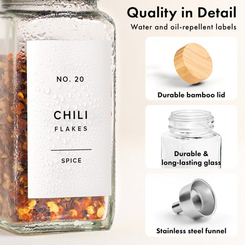 EDELHAUS clear glass containers showcase spices and blends beautifully.