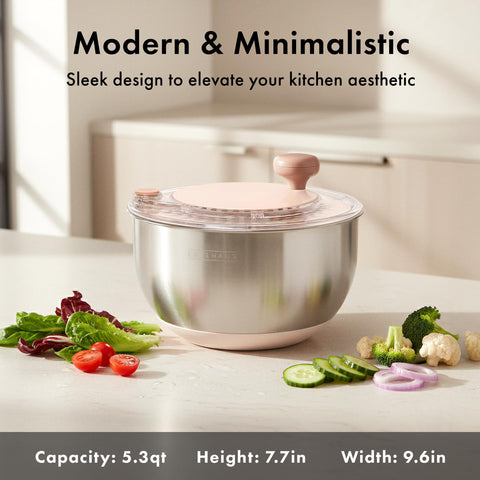 EDELHAUS salad spinner with stop button enables instant halting during prep