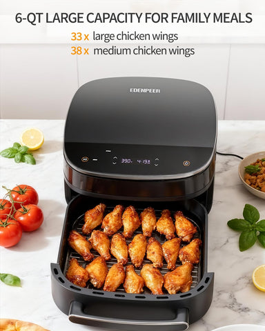 EDENPEER extra-large air fryer dual heat tech accelerates cooking without flipping