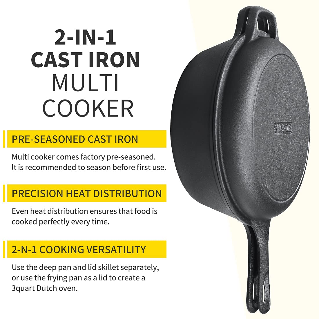 EDGING CASTING 10-inch skillet closeup, highlighting even heat distribution and versatility.