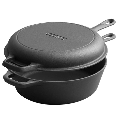 EDGING CASTING 2-in-1 dutch oven with lid closeup, ideal for soups and stews.