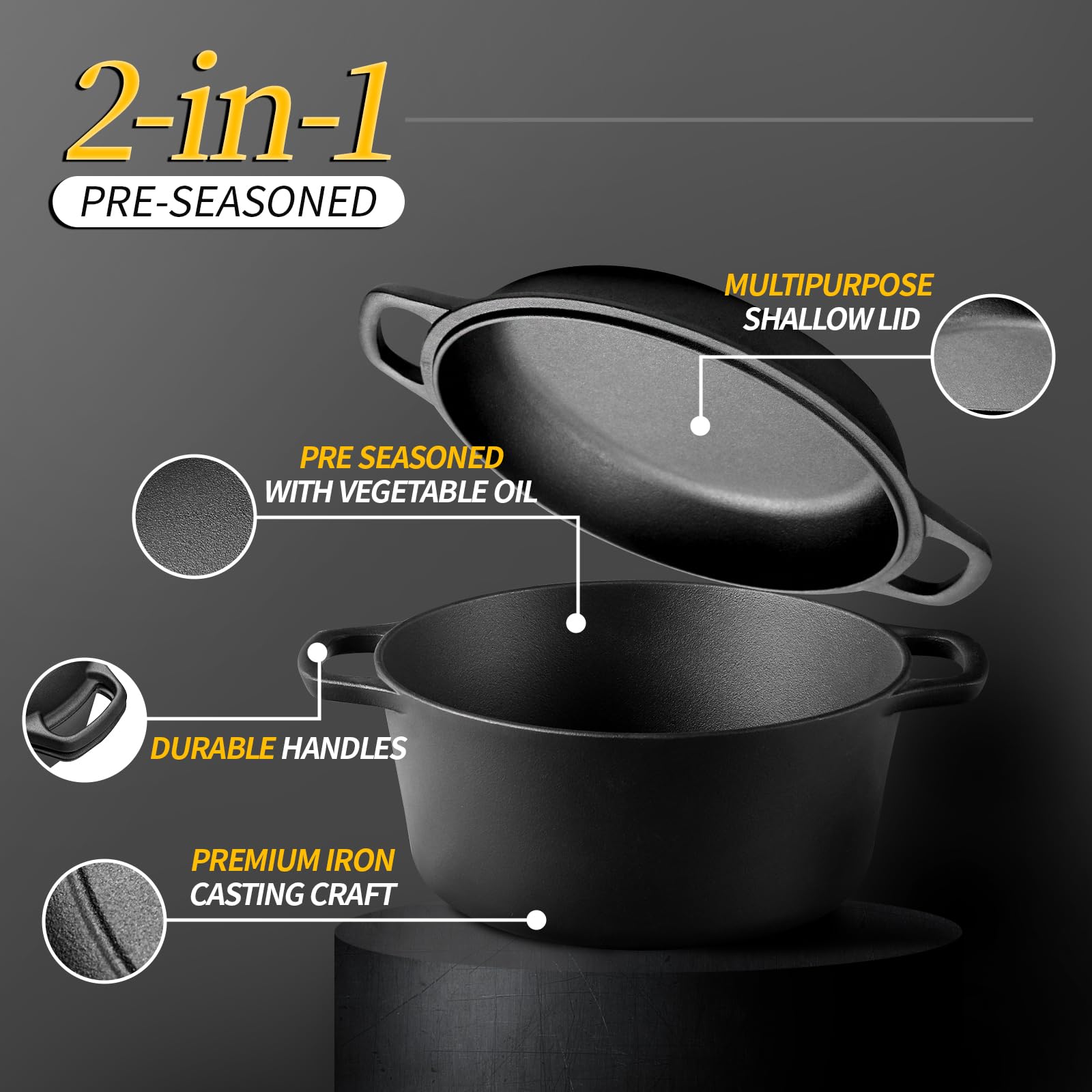 EDGING CASTING 2-in-1 dutch oven with integrated loop handles for easy transport