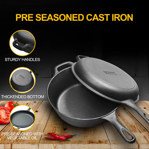 EDGING CASTING 3QT pot with lid, ideal for frying, braising, and roasting.