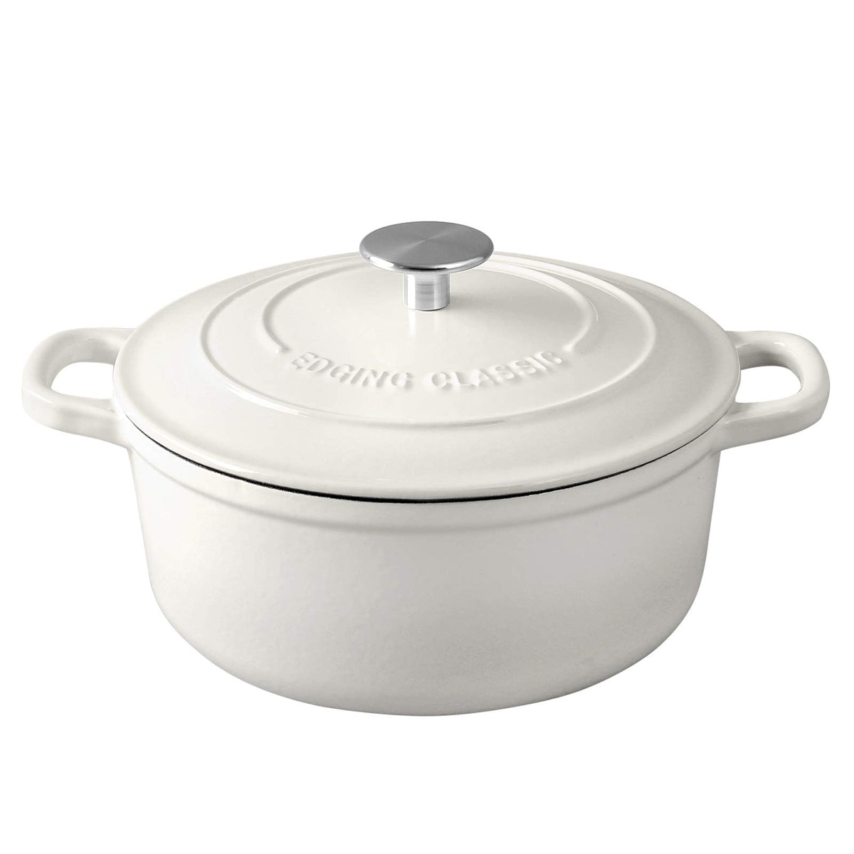 Edging Casting 7qt Dutch oven with white lid on, showing even heat distribution for breads