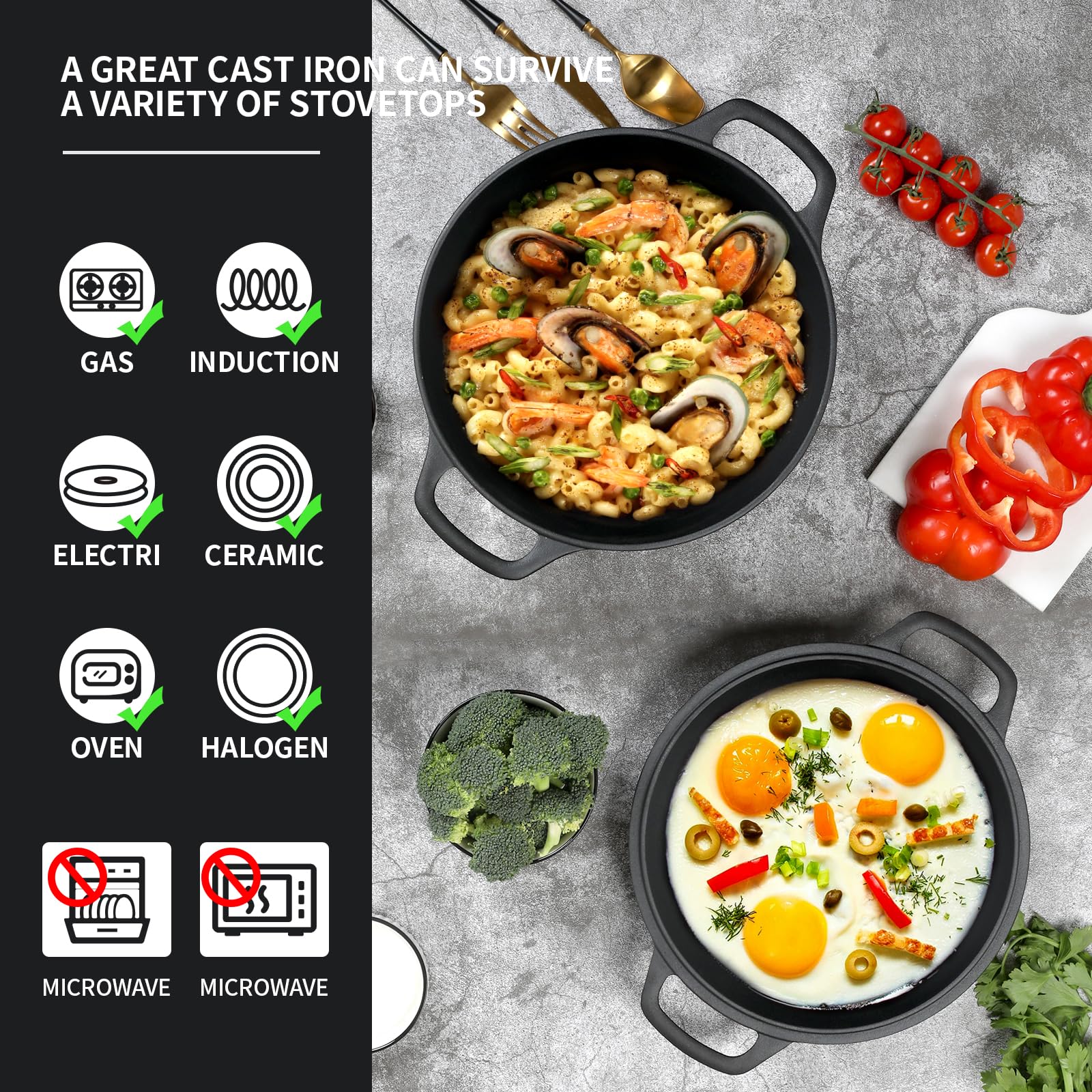 EDGING CASTING cast-iron offers steady heat transfer and even warmth across the pan.