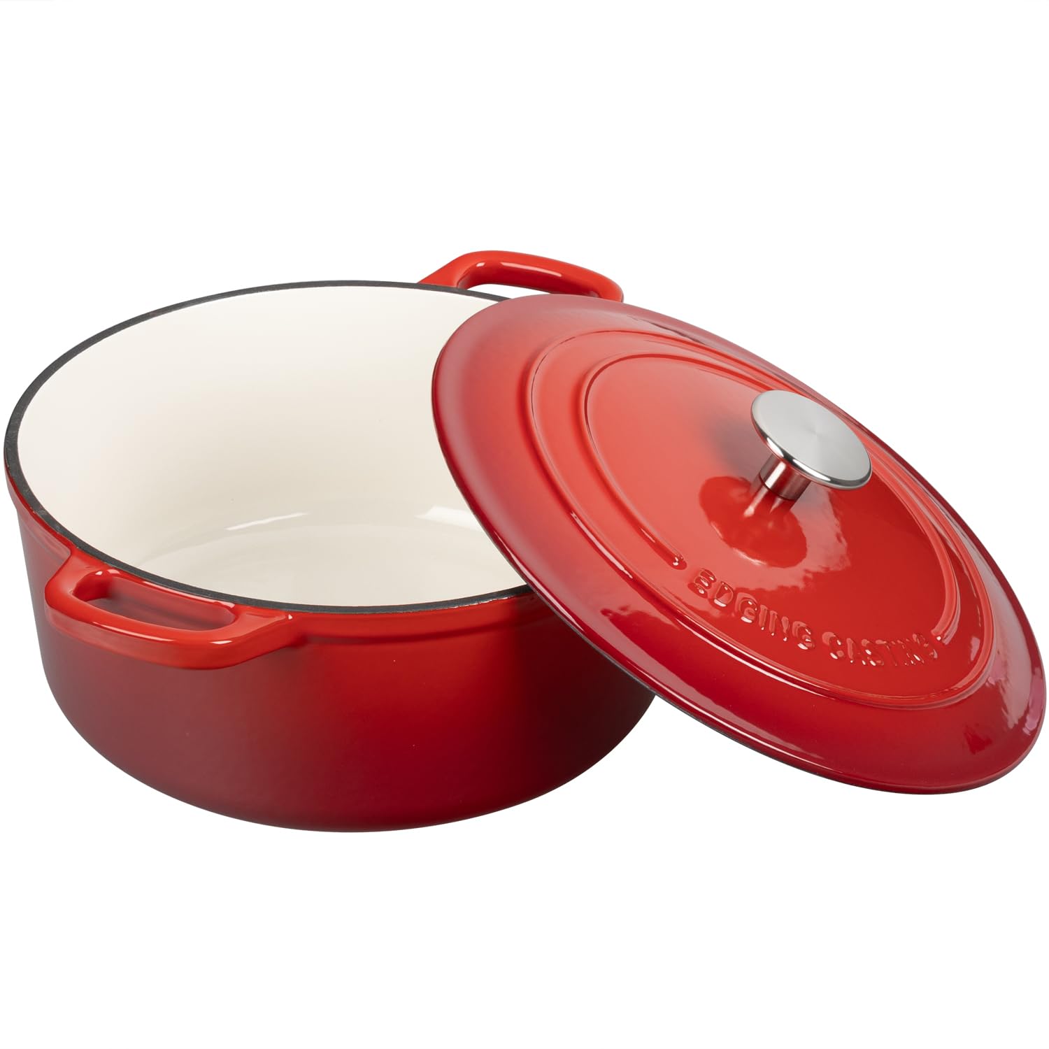 Edging Casting 7qt red Dutch oven induction compatible.