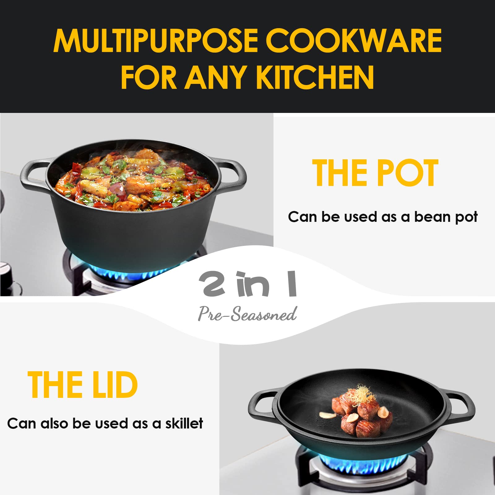 EDGING CASTING versatile skillet-lid setup supports frying and sautéing