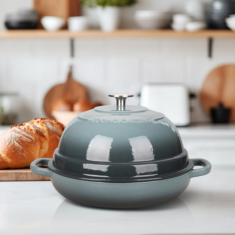 Comfortable round handles aid lifting and transfer when hot