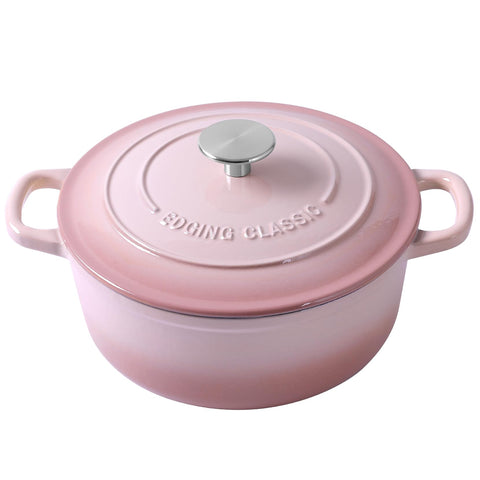 EDGING CASTING Dutch Oven pink front view with 7-quart capacity for family meals
