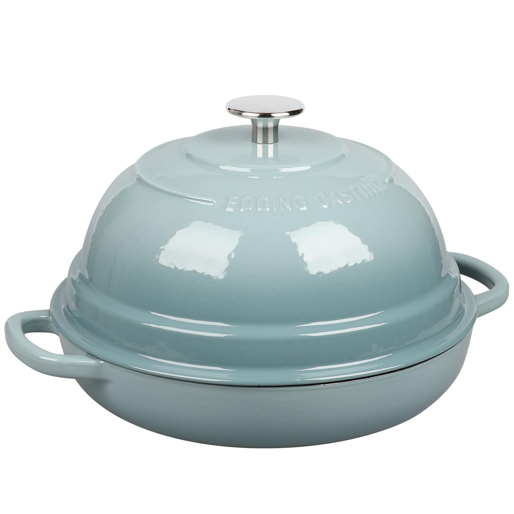 EDGING CASTING enameled Dutch oven glossy-enamel exterior showcases durable, easy-to-clean surface.