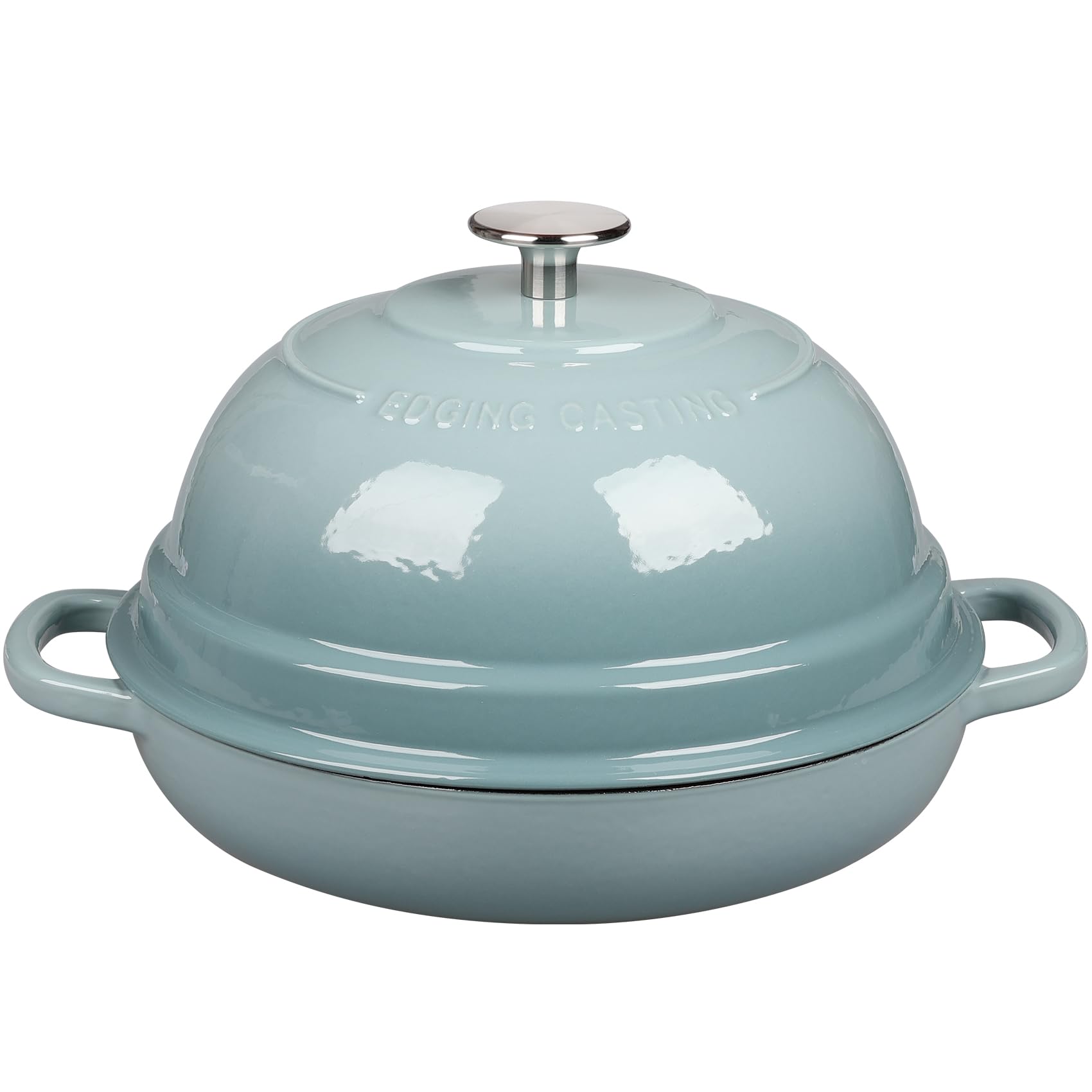 EDGING CASTING enameled Dutch oven lid shown for even cooking results.