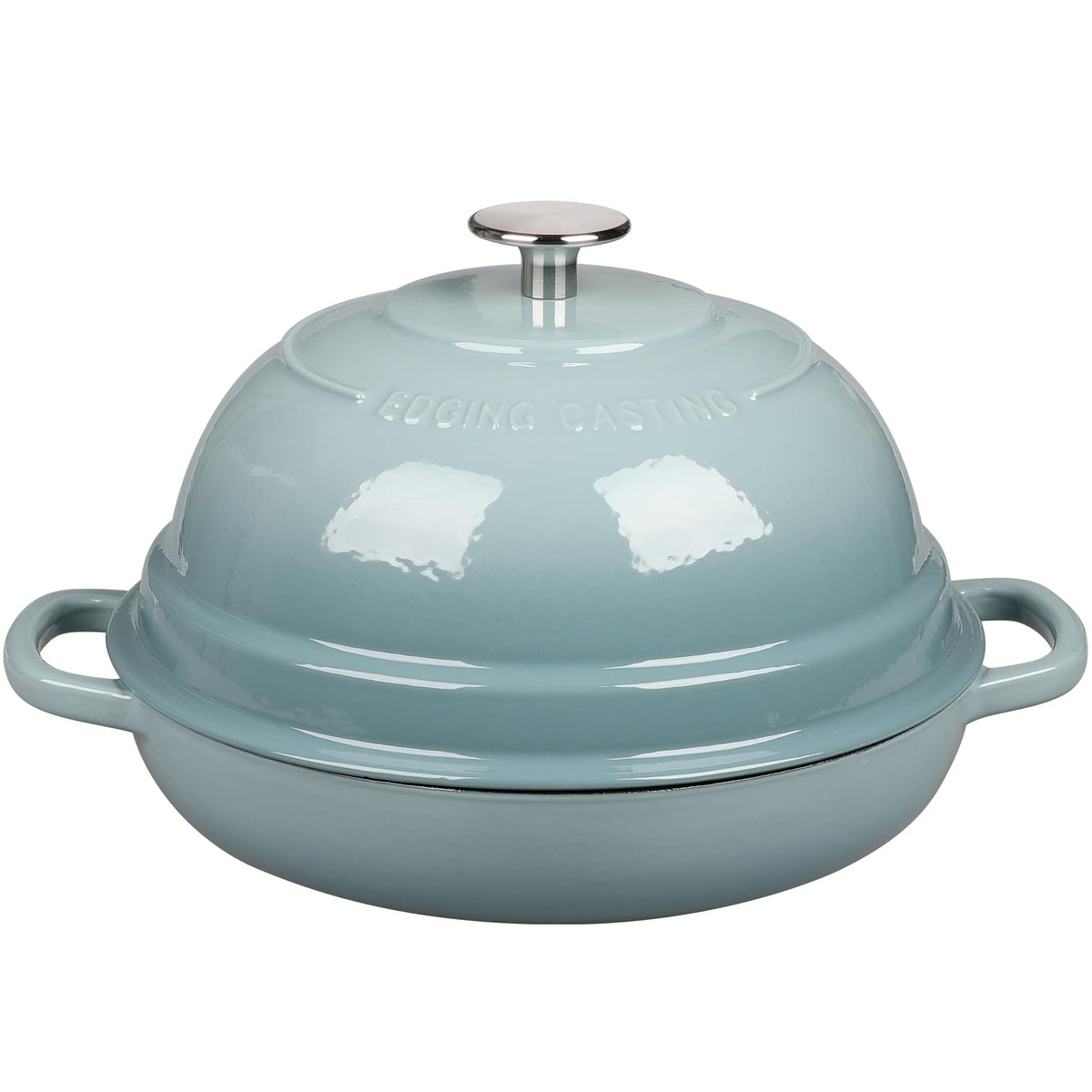 EDGING CASTING enameled Dutch oven lid shown for even cooking results.