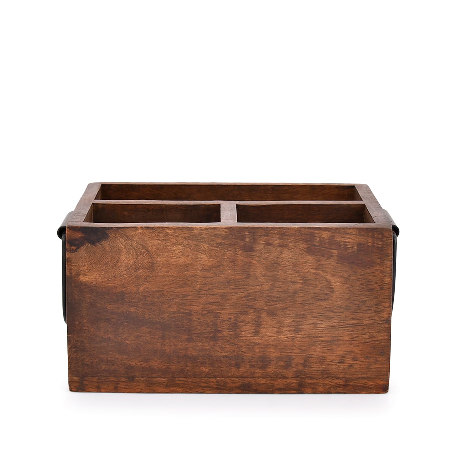 EDHAS mango wood utensil organizer top view conveys rustic farmhouse charm.