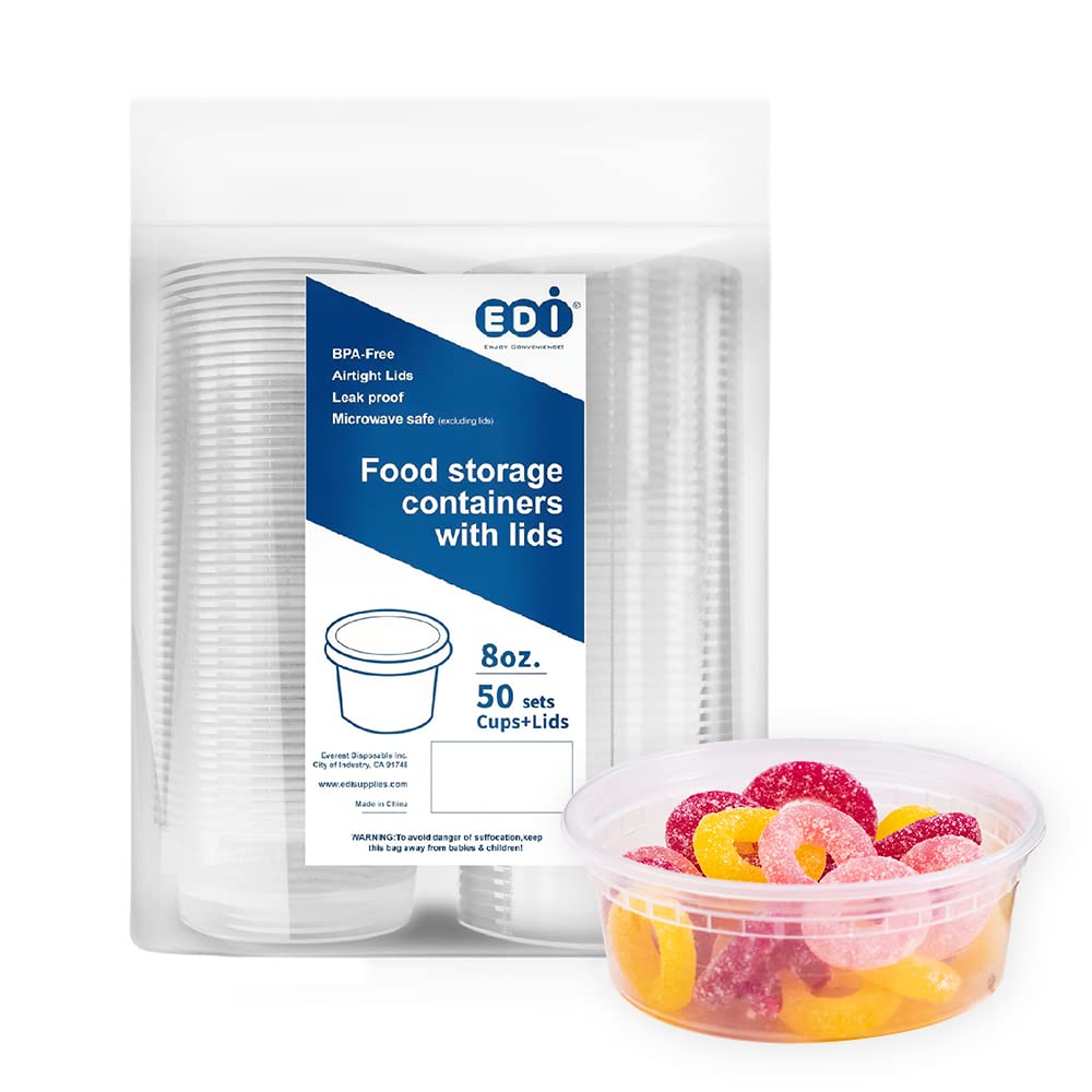 EDI 8 oz deli containers stacked for easy meal prep and portion control.