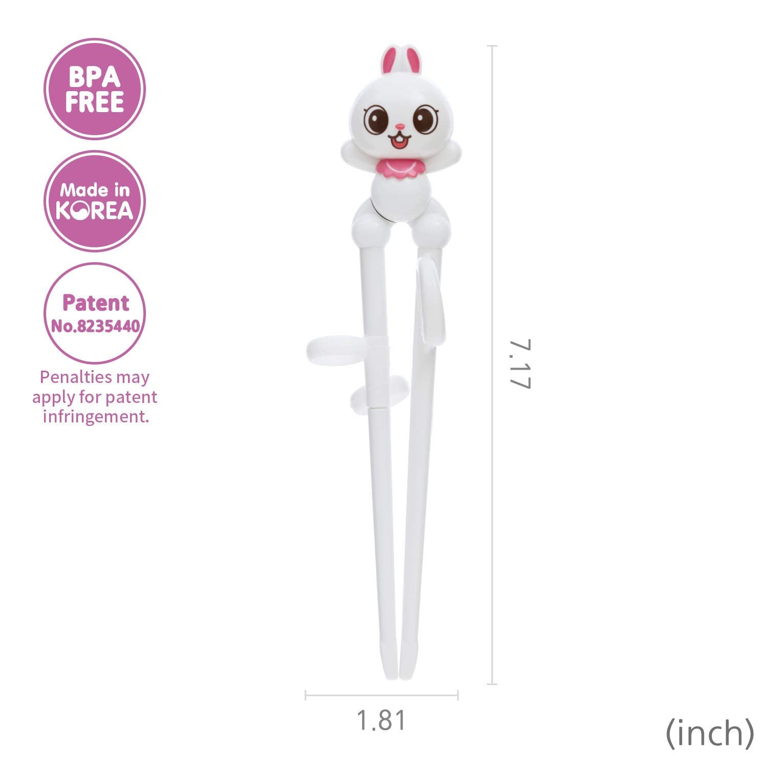 Edison Friends Rabbit White Chopsticks silicone rings guide precise finger placement.
