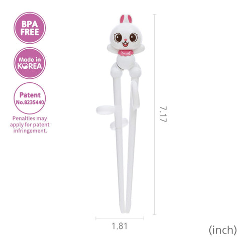 Edison Friends Rabbit White Chopsticks silicone rings guide precise finger placement.