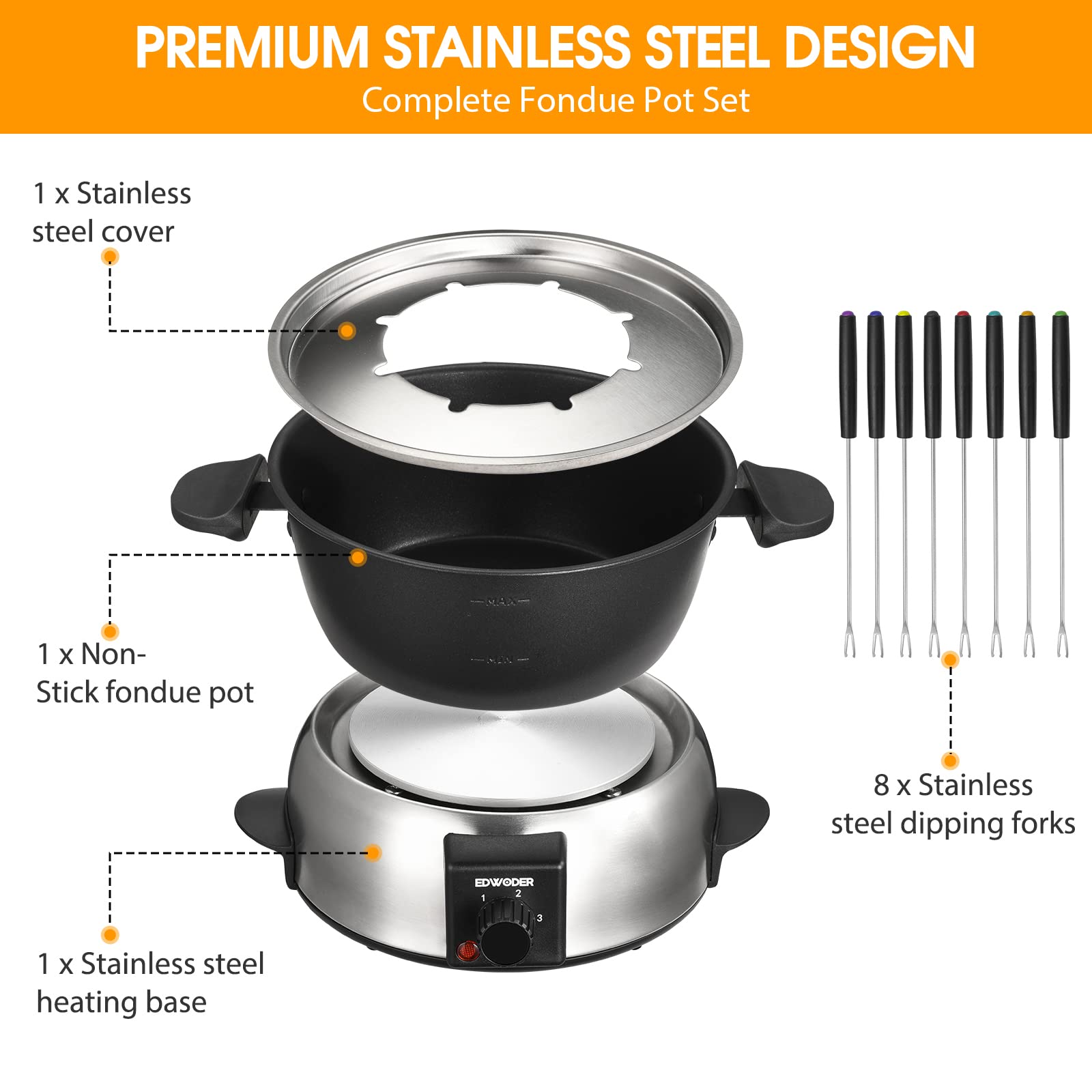 EDWODER detachable non-stick pot cleans easily after fondue