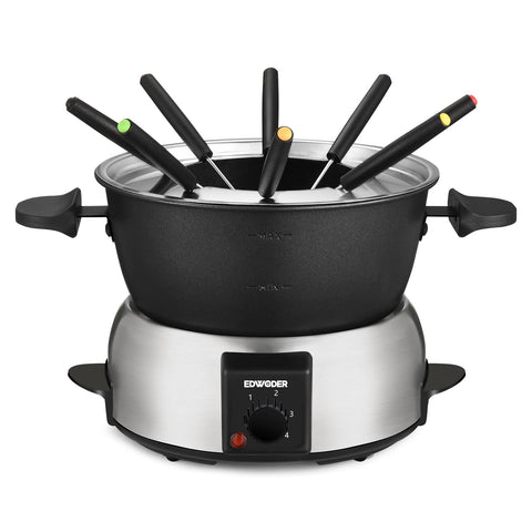 EDWODER electric fondue pot 2-quart ready for melted chocolate or cheese dipping