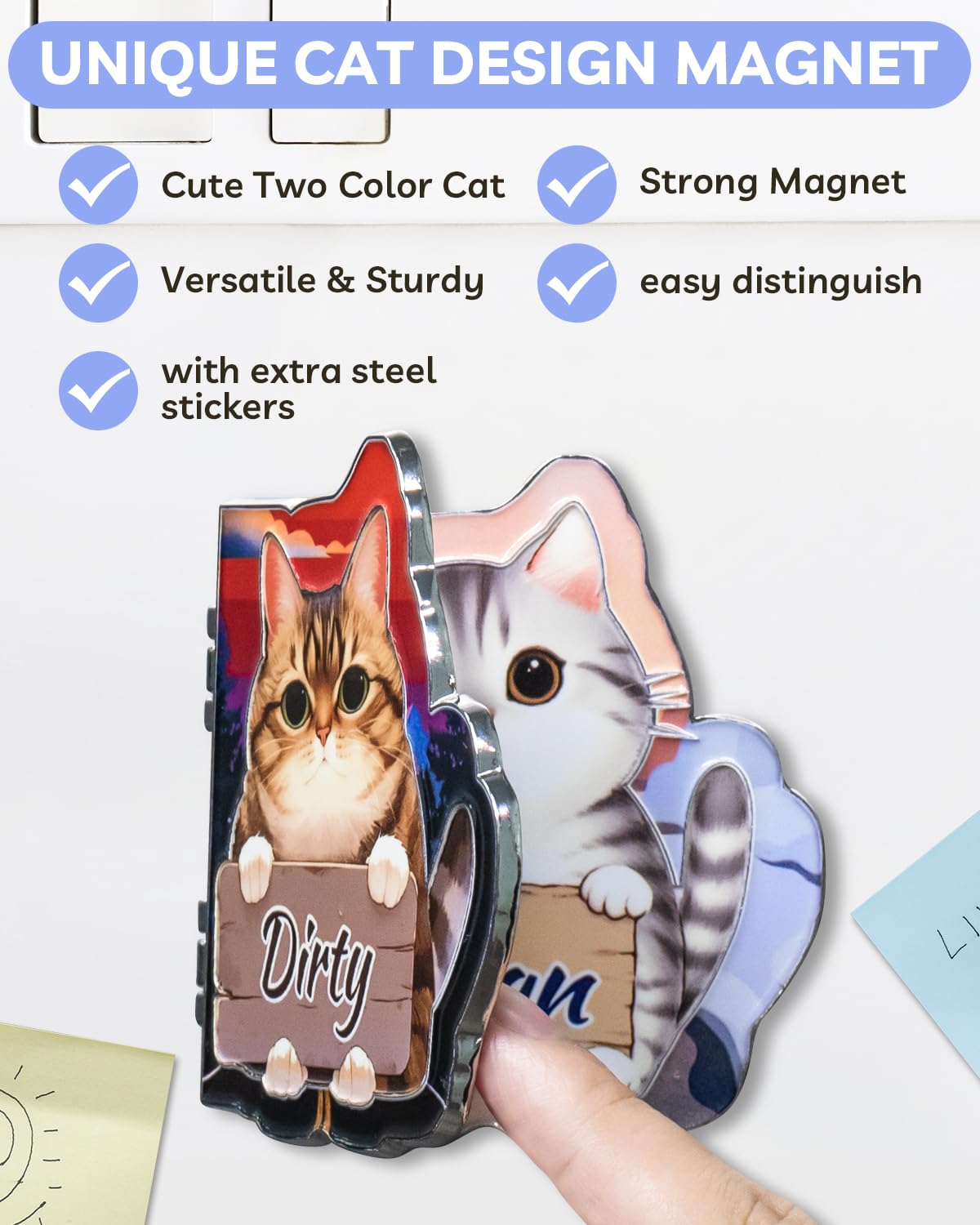 Eeauld Kitty clean-dirty sign magnet for quick status checks on metal surfaces.