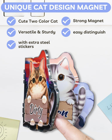 Eeauld Kitty clean-dirty sign magnet for quick status checks on metal surfaces.