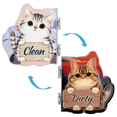Eeauld Kitty flip-design dishwasher sign shows Clean or Dirty at a glance.