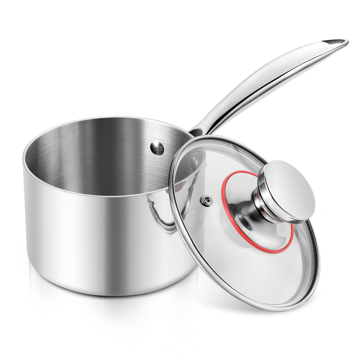 E-far 1qt saucepan with tri-ply stainless steel for even heat in sauces.
