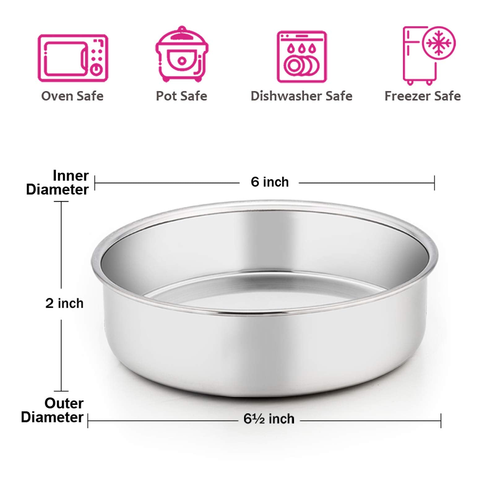 E-far 6-inch cake pans outside view showing sturdy construction