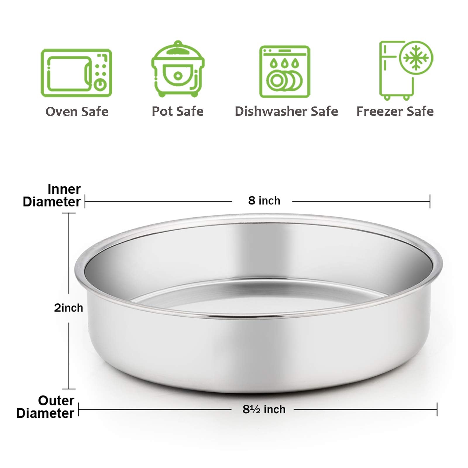 E-far 8-inch cake pan set inner size reveals depth for layered cakes.