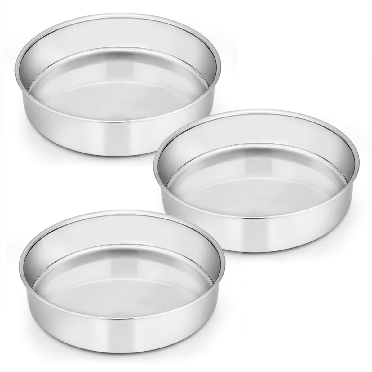 E-far 8-inch cake pan set outer view shows sturdy stainless steel for even baking.